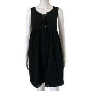 Knox Rose Black Eyelet Sleeveless Cotton Round Neck Front Tie Tassel Dress Small